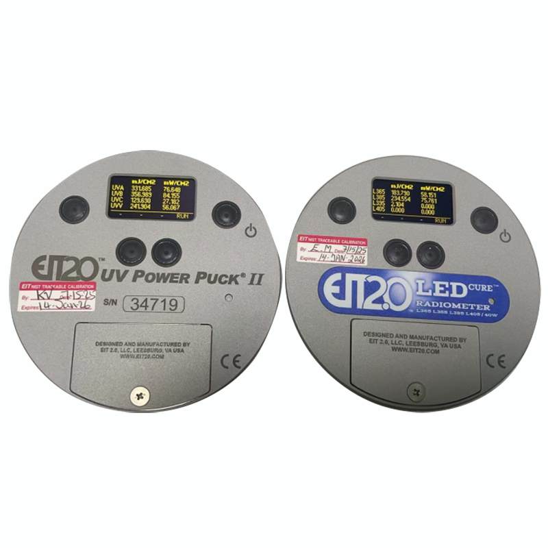 نتائج اختبار بيانات المقارنة لـ EIT Power Puck II و LED Cure 4 Brand في الولايات المتحدة